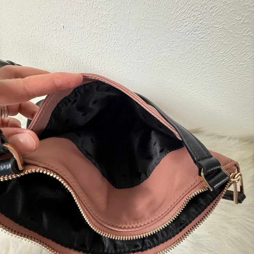 Kate Spade Flat Crossbody Dawn Sparrow Pink W Leather Strap Nylon Everyday Bag